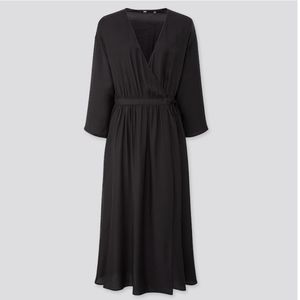 Black Wrap 3/4 Sleeve Long Dress